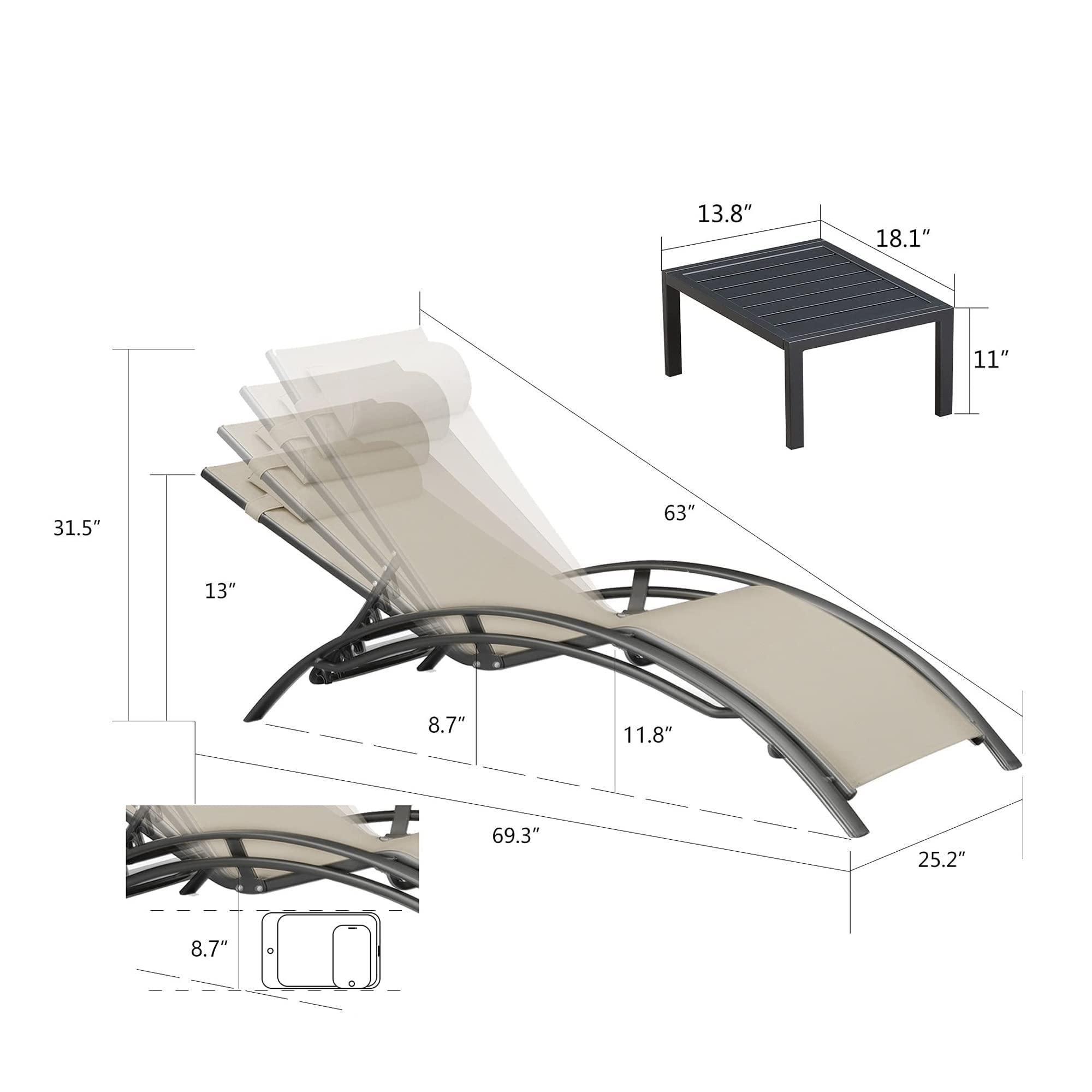 Buy PURPLE LEAF Patio Chaise Lounge Set Outdoor Lounge Chair Beach Pool