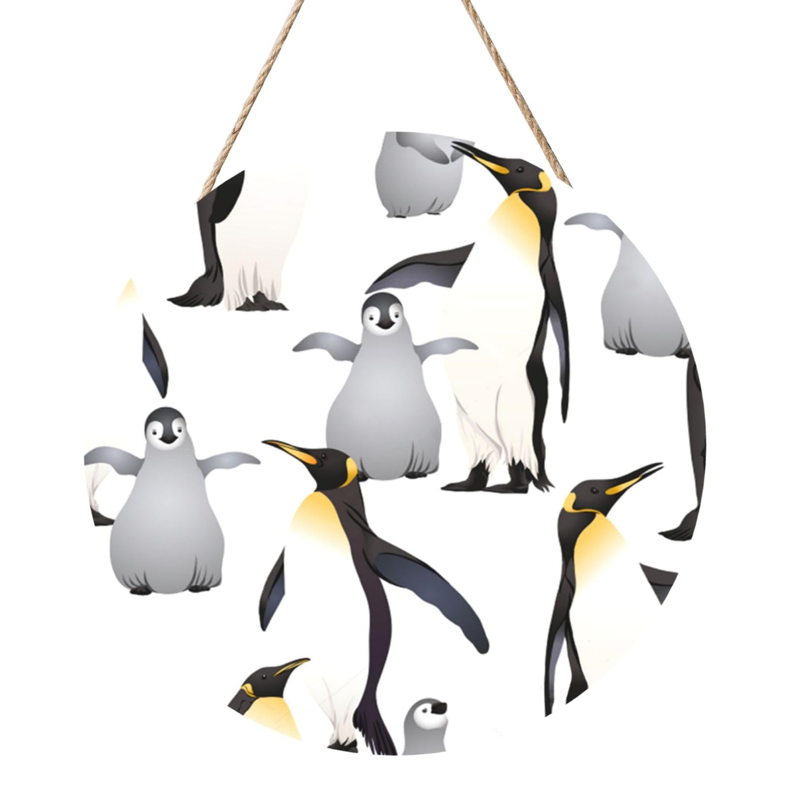 Penguins, Round Wood Panel Painting 12 in, Wall Hanging Painting For Home