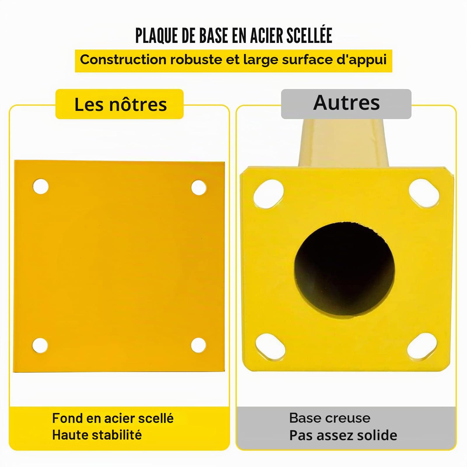 VEVOR Bollard de Sécurité 91x14 cm 2PCs, Borne de Sécurité en Tuyau d'Acier, Revêtement en Poudre Jaune, Barrière de Sécurité avec 8 Boulons d'Ancrage pour Parking, Stationnement, Piétons, Écoles