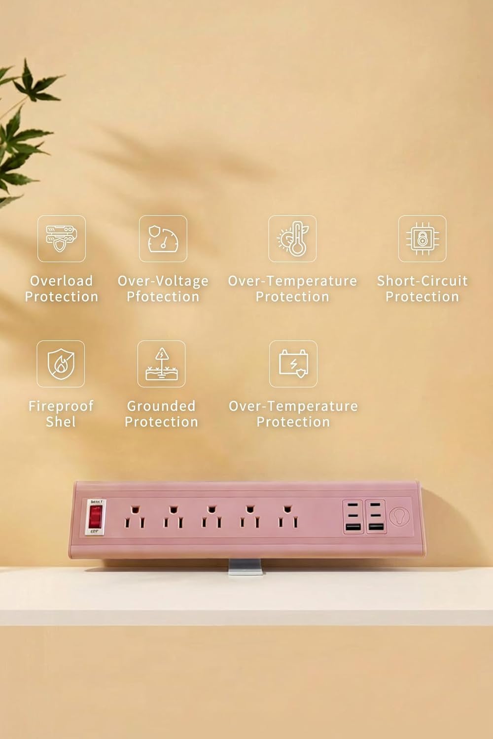 Multiprise à pince pour ordinateur avec veilleuse, charge rapide de 40 W, rallonge de 1,8 m, 4 ports USB-C de 20 W et 2 ports USB, 5 prises AC, s'adapte aux bords de