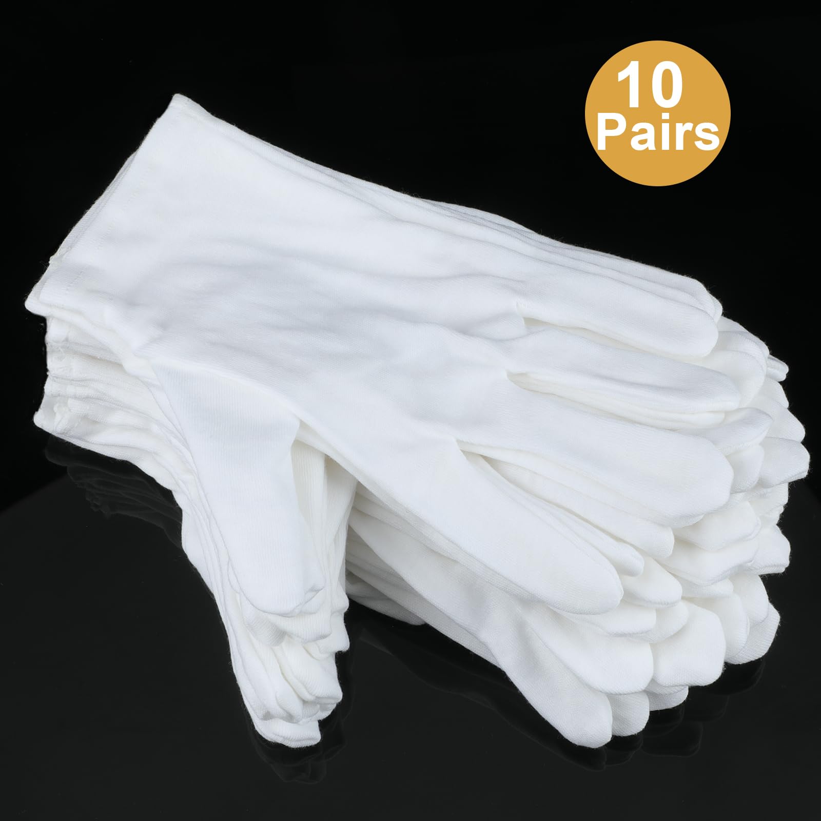 Senkary Lot de 10 paires de gants en coton blanc pour homme et femme, gants de travail en tissu pour la manipulation artistique, la photographie, la photographie, l'inspection de bijoux en pièces de