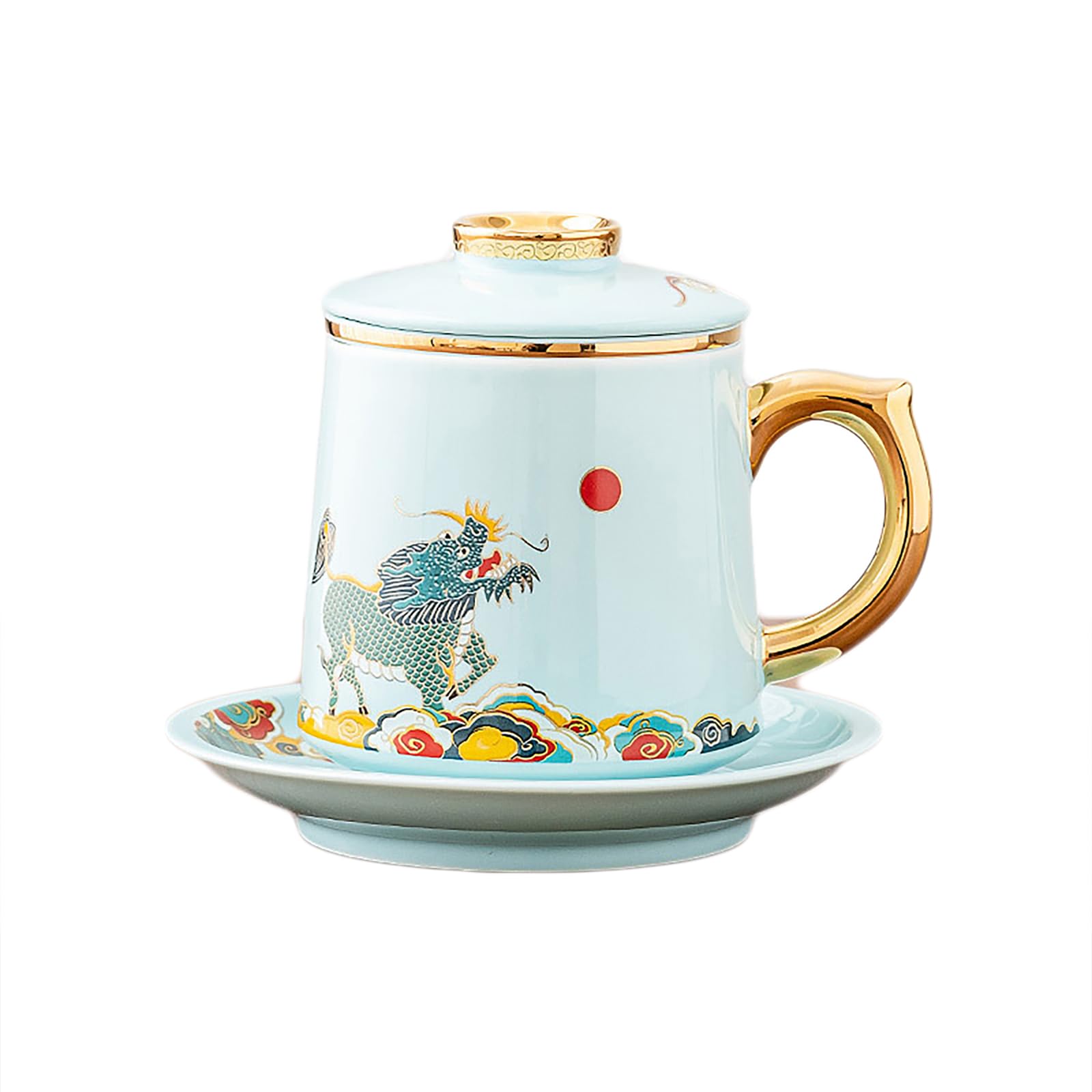 Tazza con infusore e coperchio, per tè sfuso, per tè sfuso, tazza da ufficio, tazza in ceramica con coperchio, separazione del tè, tazze da tè per uso domestico (ciano)