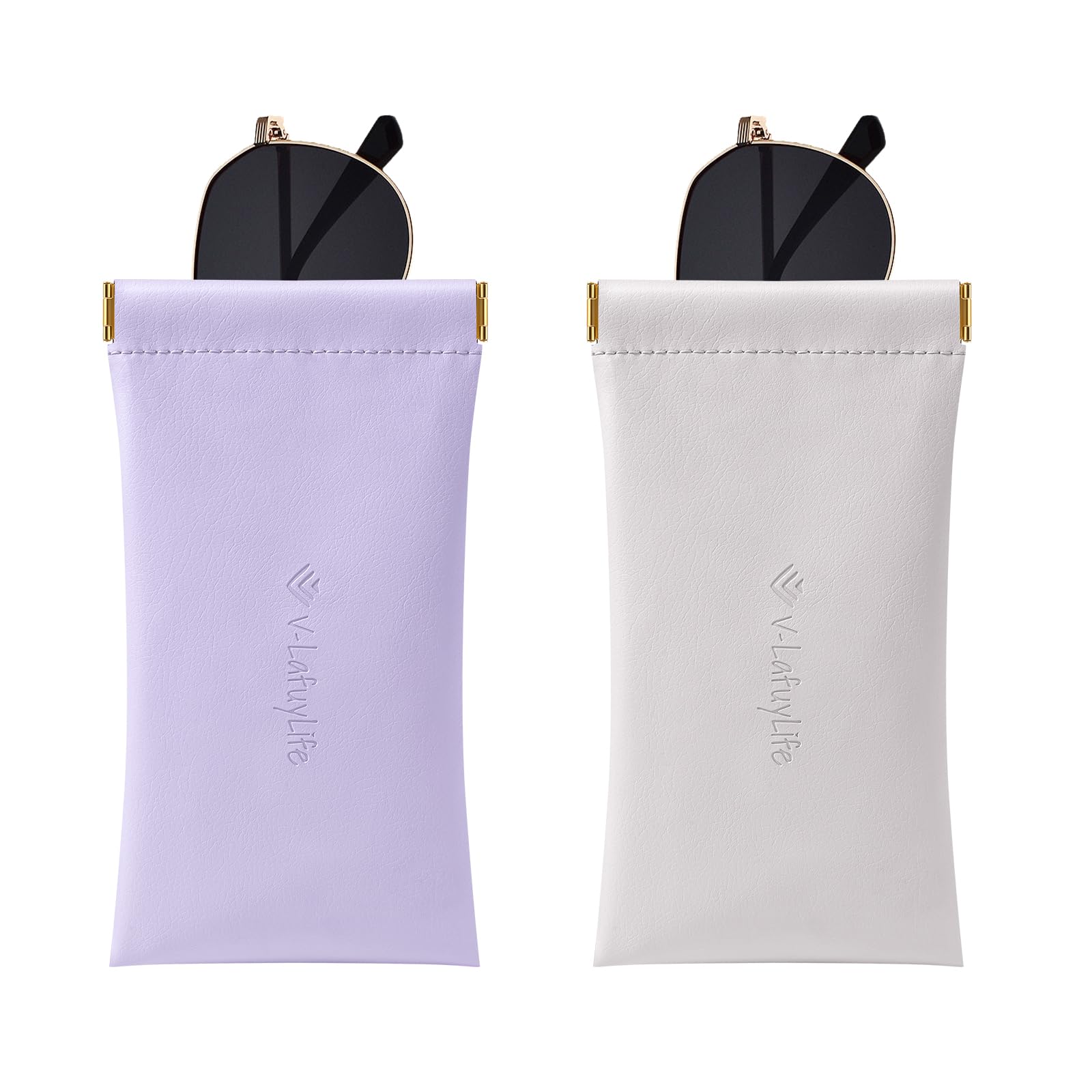 Glasses Case Soft 2 Pack - Portable Leather Squeeze Top Eyeglass Case,Soft Sunglasses Case.