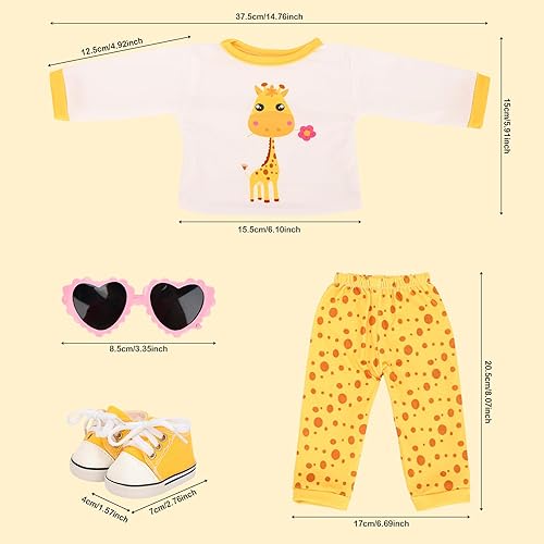 Miniatura 2 de Miunana Adorable juego de 4 piezas de ropa de muñeca de bebé de 15 pulgadas, lentes de sol rosados + parte superior blanca + pantalones y zapatos