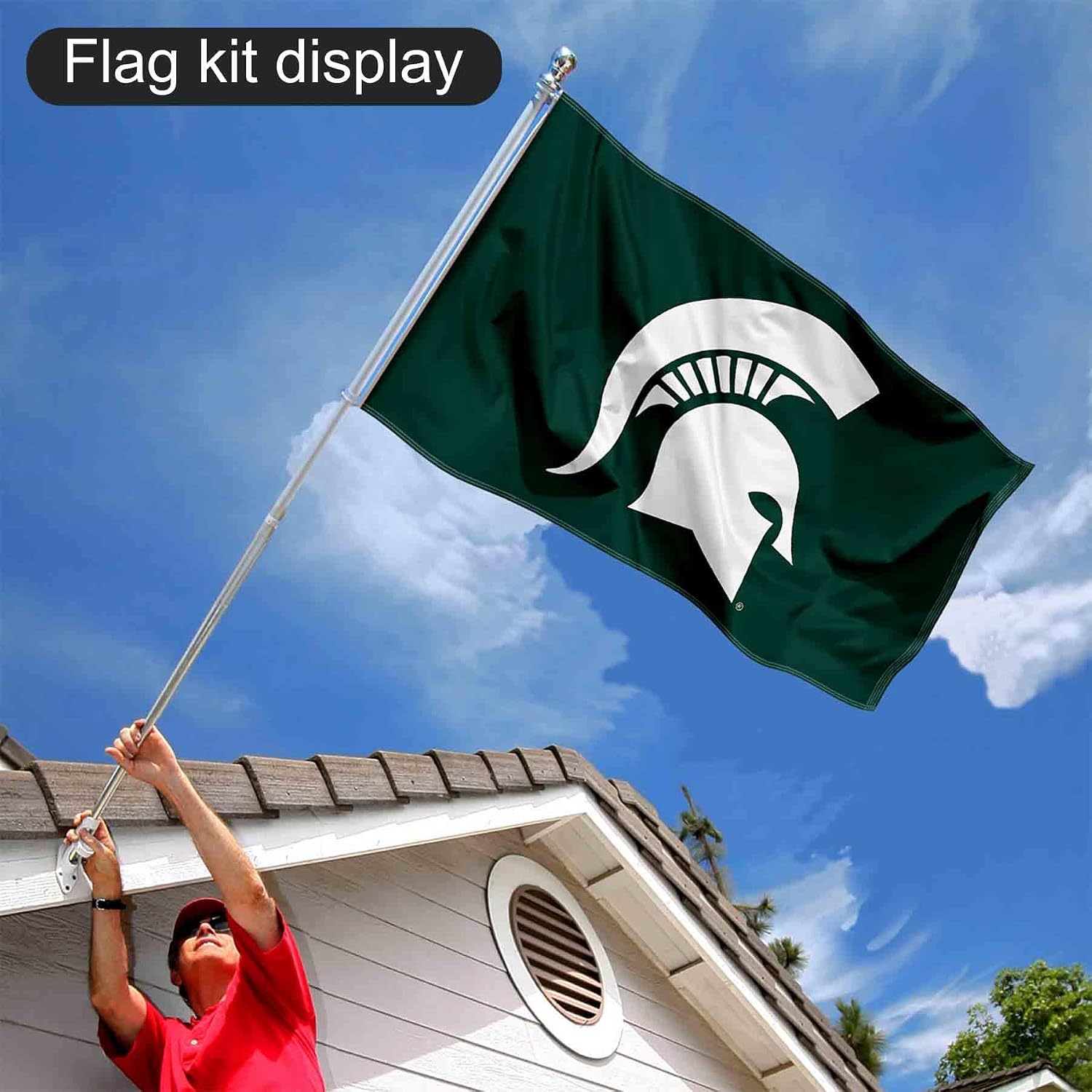 College Flags & Banners Co. Michigan State University Spartan Flag and Pole Bracket Mount Bundle