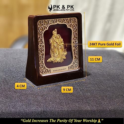 Image of Pk & Pk Jewellers Radha Krishna Ji Table Top | 24KT Gold | Rosewood Frame | Medium Size (For Premium Gift, Office Desk, Car Dashboard, Table Decoration), Religious
