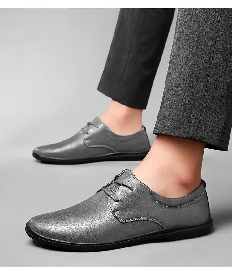 Shoes Dress Oxford for Men Lace Up Round Toe Vegan Leather Derby Shoes Low Top Rubber Sole Anti-Slip Prom4