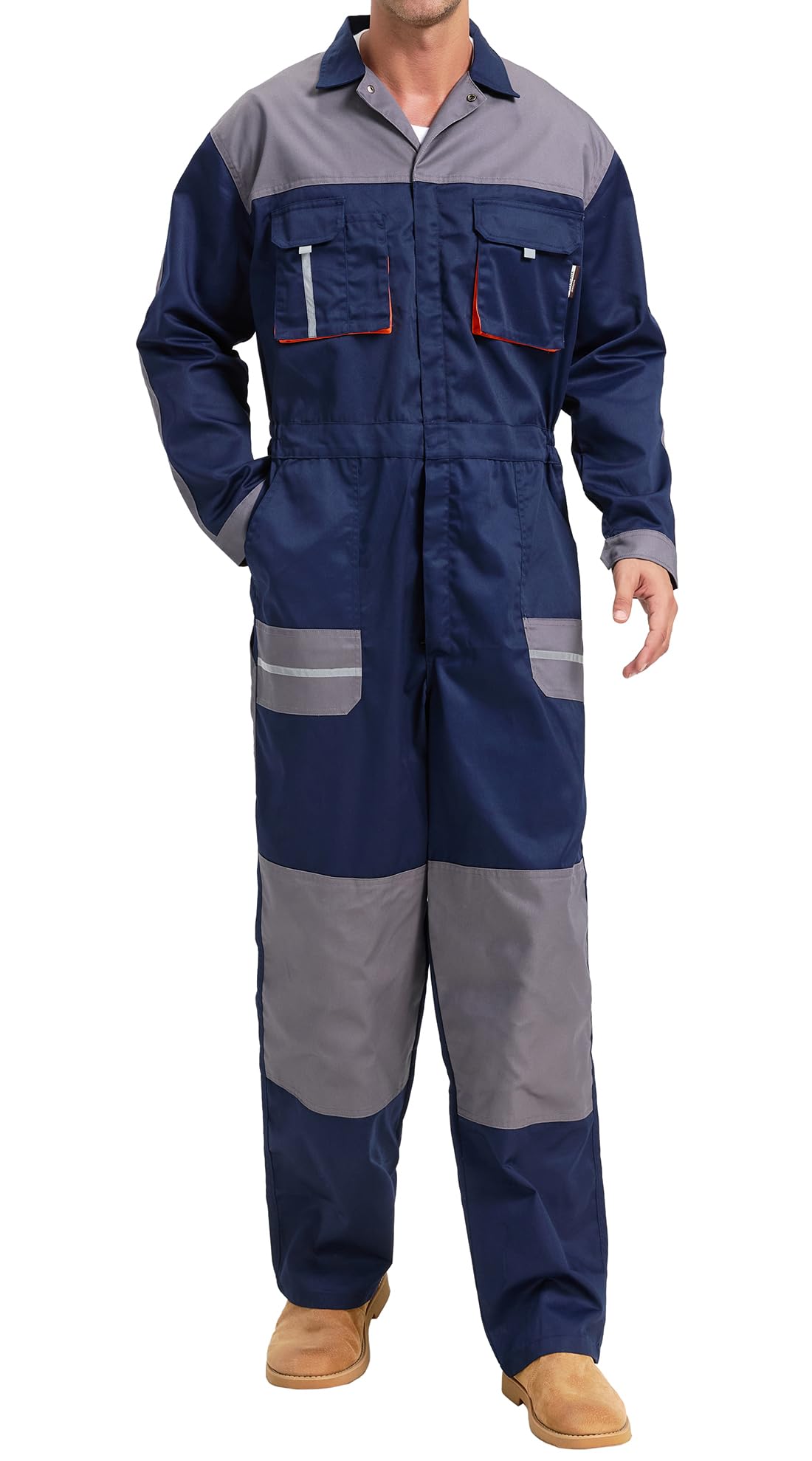 Combinaisons de Travail pour Homme Multipoches Combinaisons Mecanicien Salopette de Travail, Bleu, XL