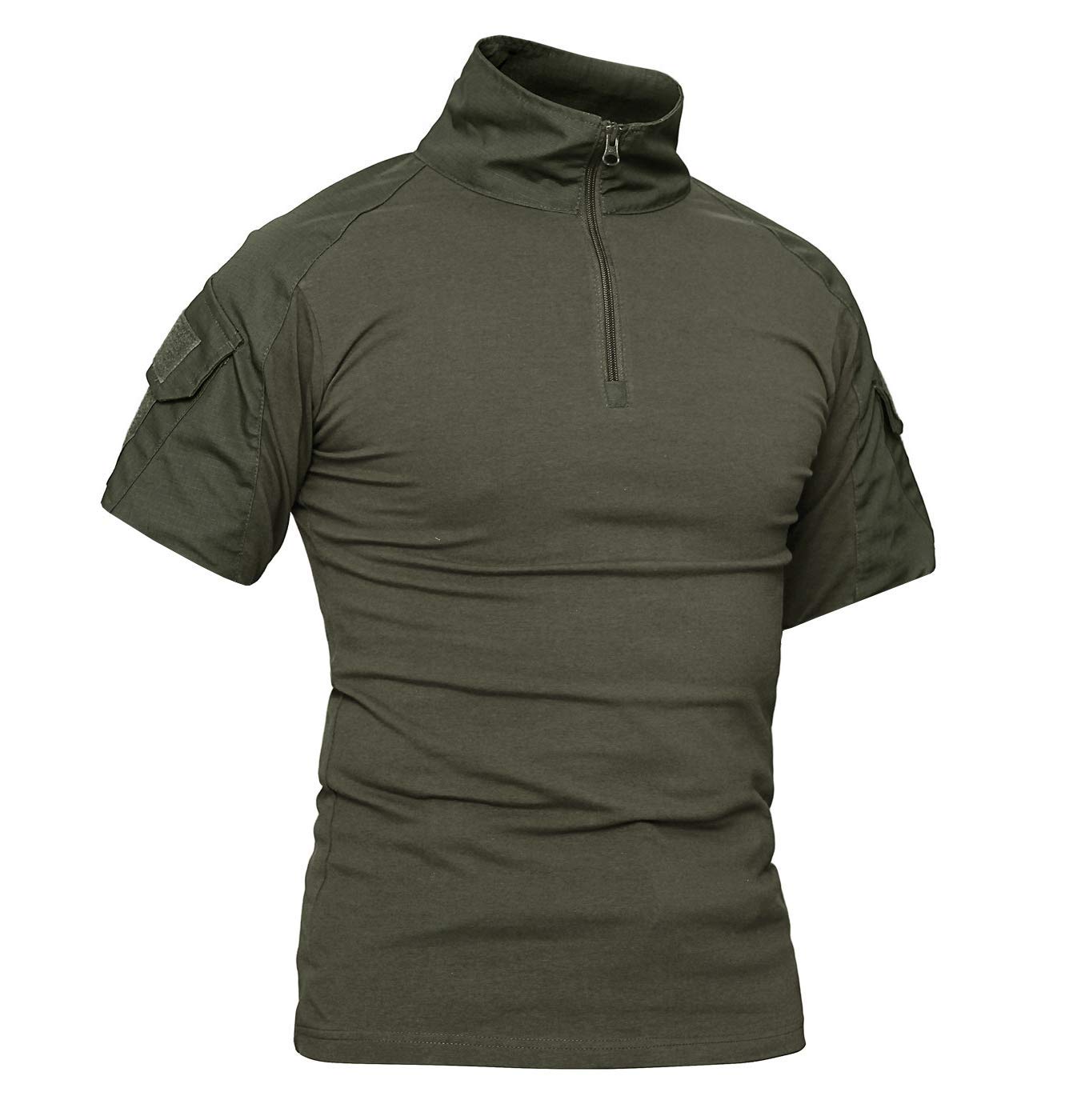 Lilychan Men's Green Lilichan Tactical Short Sleeve Shirts Military Outdoor Combat Shirt With Zipper (, Medium)