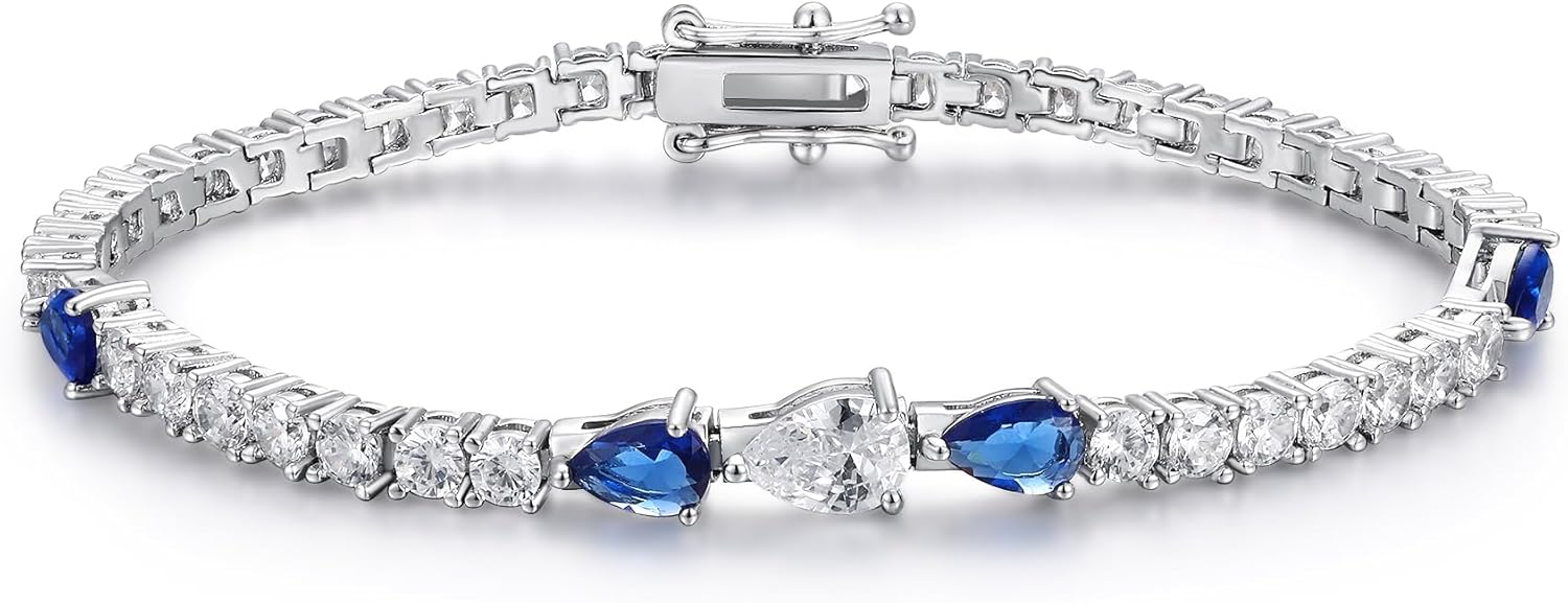 MDFUN Tennis Bracelets for Women Cubic Zirconia Round & Pear Cut 3-6mm 18K White Gold Plated Bracelets for Women Jewerly | Size 6.5 Inch