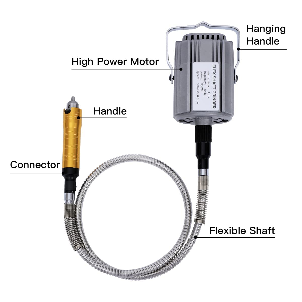 Herramienta giratoria de eje flexible de alta potencia de 800 W con control de pedal y eje de metal flexible para trabajos de metal, reparación y pulido