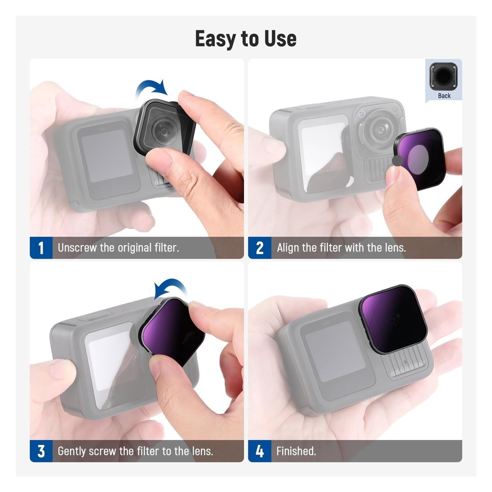 Juego de filtros CPL y ND multicapa delgados for GoPro Hero 13/12 11 10 9: polarizador circular HD cámara acción densidad neutra(4 Pack ND Filter Set)
