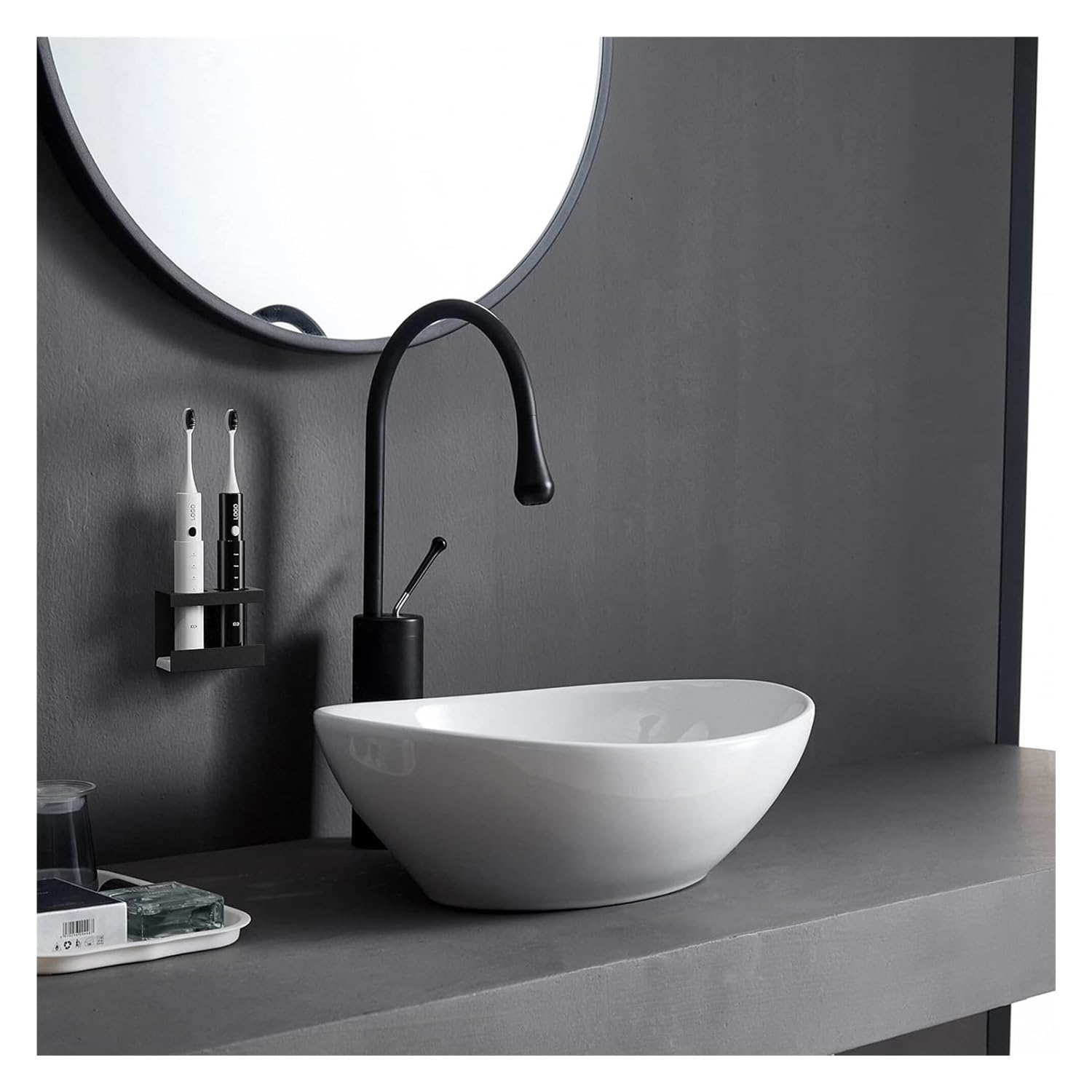 Portaspazzolino elettrico da parete in alluminio per bagno, doccia, portaspazzolino, organizer da bagno (30 cm, nero)