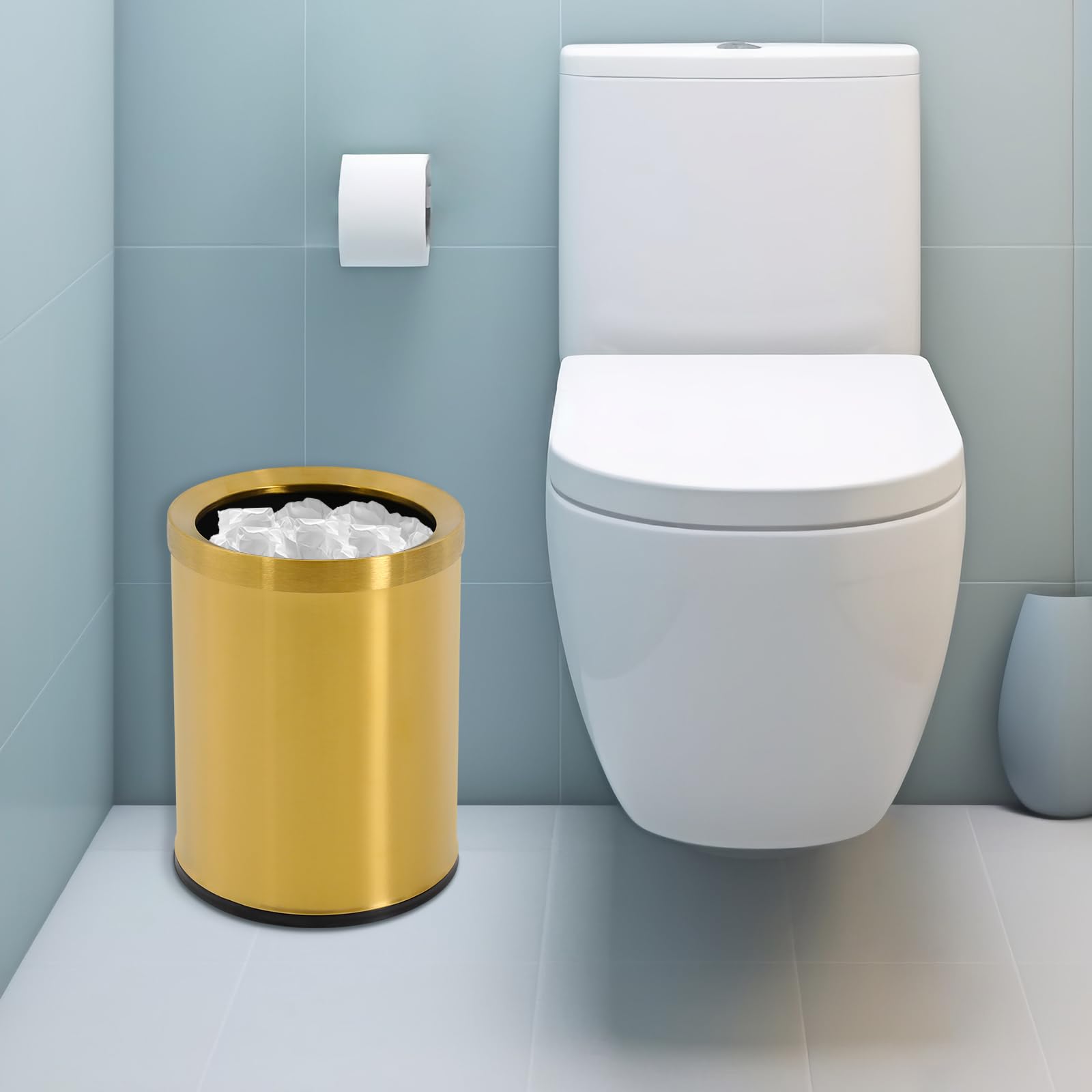 13L Papierkorb Edelstahl Mülleimer für Büro, Küche und Wohnzimmer, Abnehmbarer Eimer, Eleganter und vielseitiger Büropapierkorb, Zylindrisch Mülleimer (Gold)