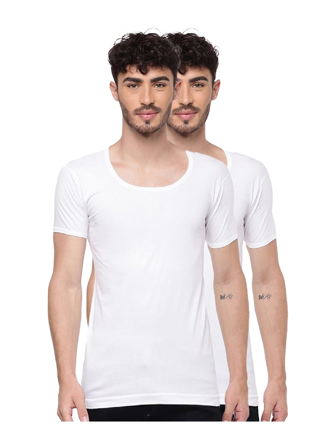 ramraj cotton Pack of 2 Men's White Round Neck Half Sleeve Cotton Undershirt Vest (White;100)-picture-25
