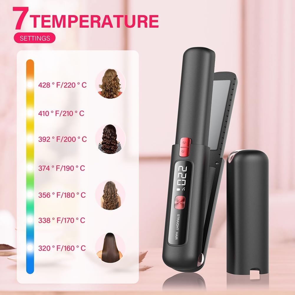 Cordless Hair Straightener and Curler 2 in 1 Mini Lightweight and Small USB Rechargeable with 4500mAh Battery 10s Fast Heating Portable Ceramic Flat Iron for Travel (Black) - Image 6