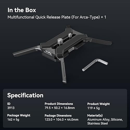 Miniatura 8 de SMALLRIG Placa de liberación rápida para tipo Arca, carga máxima de 44.1 libras (44.1 lbs), soporte cuadrúpedo plegable para lentes de cámara dentro