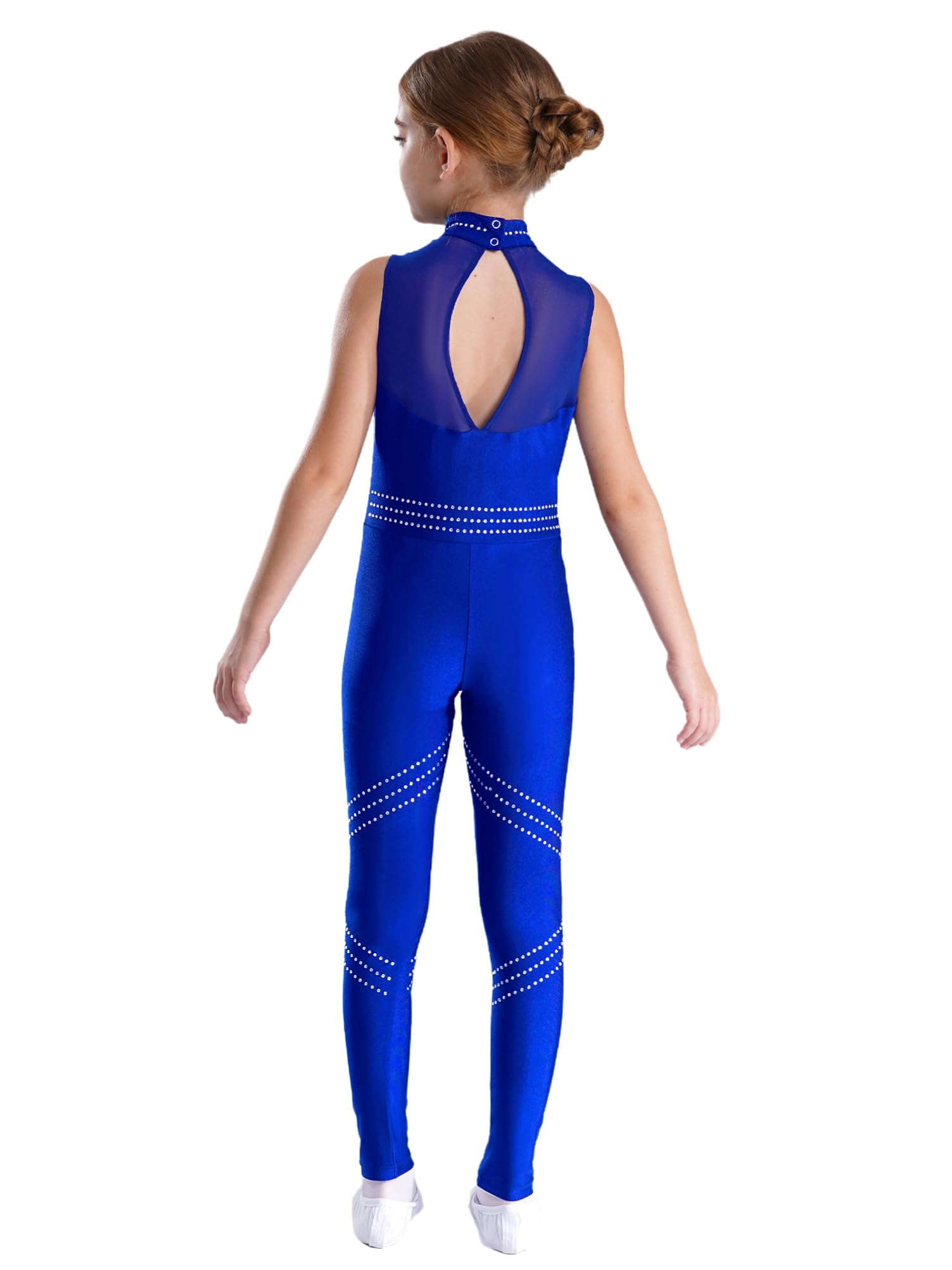 Alvivi Maillot de Gimnasia Rítmica para Niña sin Manga Leotardos de Danza con Pedrería Patinaje Mono Largo