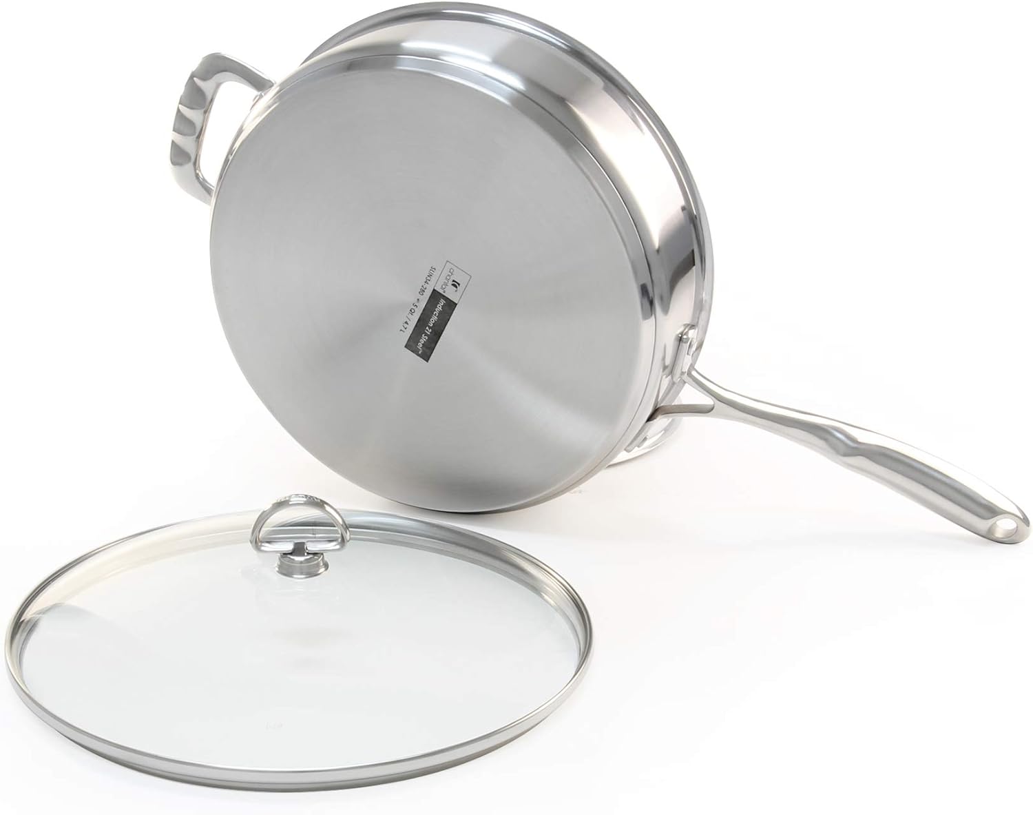 Chantal Induction 21 Steel 5 quart NonStick Saute Pan with Tempered Glass Lid, Ceramic Non Stick, Brushed Stainless Steel