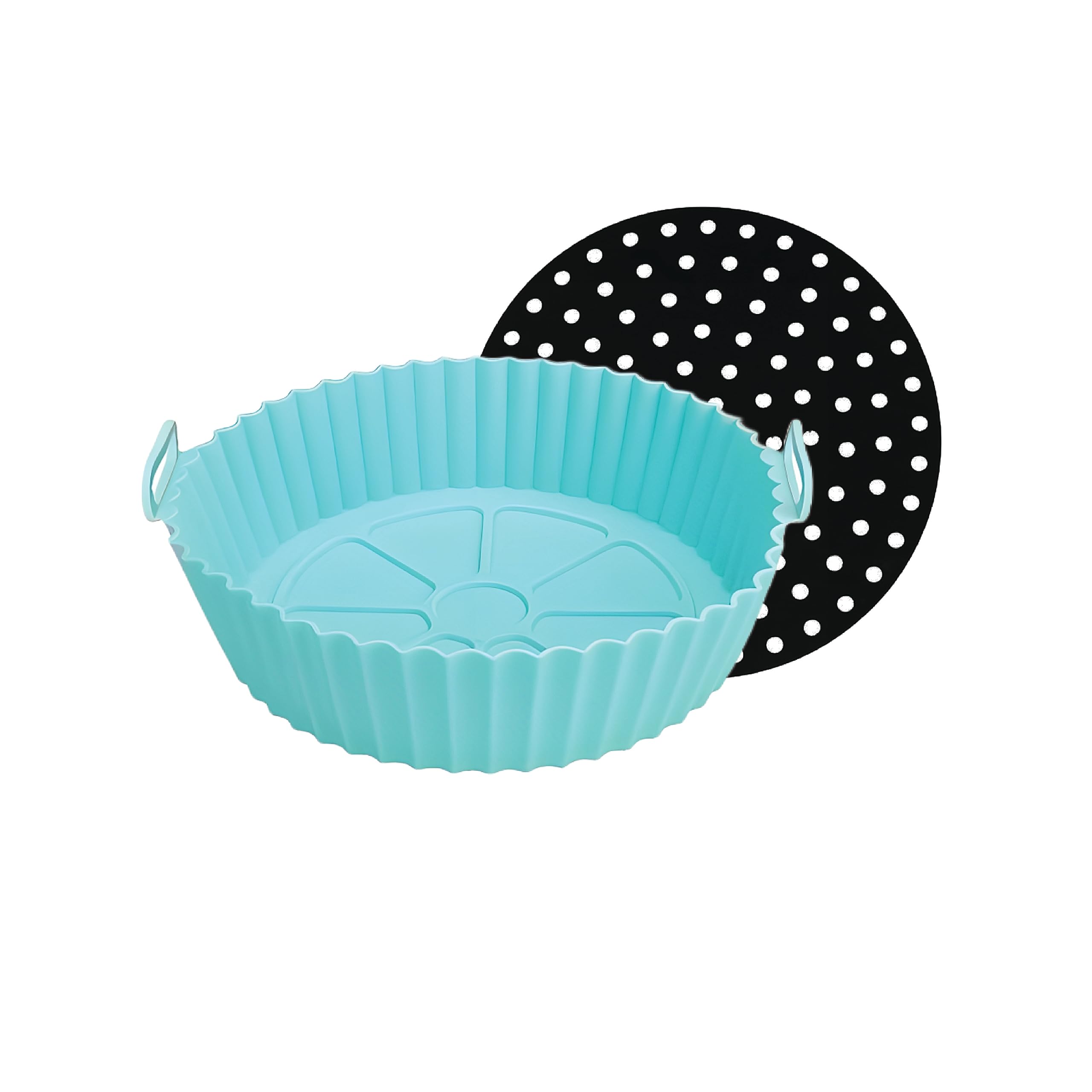 KIBODE Air Fryer Silicone Liner, 8 INCH, 2 Pack, Reusable Air Fryer Liner (2, Blue/Black)