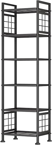 GIOTORENT Estante de almacenamiento de pie de 6 cables, estantería de metal, estante de despensa para lavandería, cocina, baño, organizador (negro)