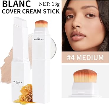 2 in 1 Colour Changing Foundation Stick,Cover Cream Stick V White FoundationStick,Lightweight Hydrating Matte Stick Foundation with Detachable Brush,FaceFoundation & ConcealerStick #4medium