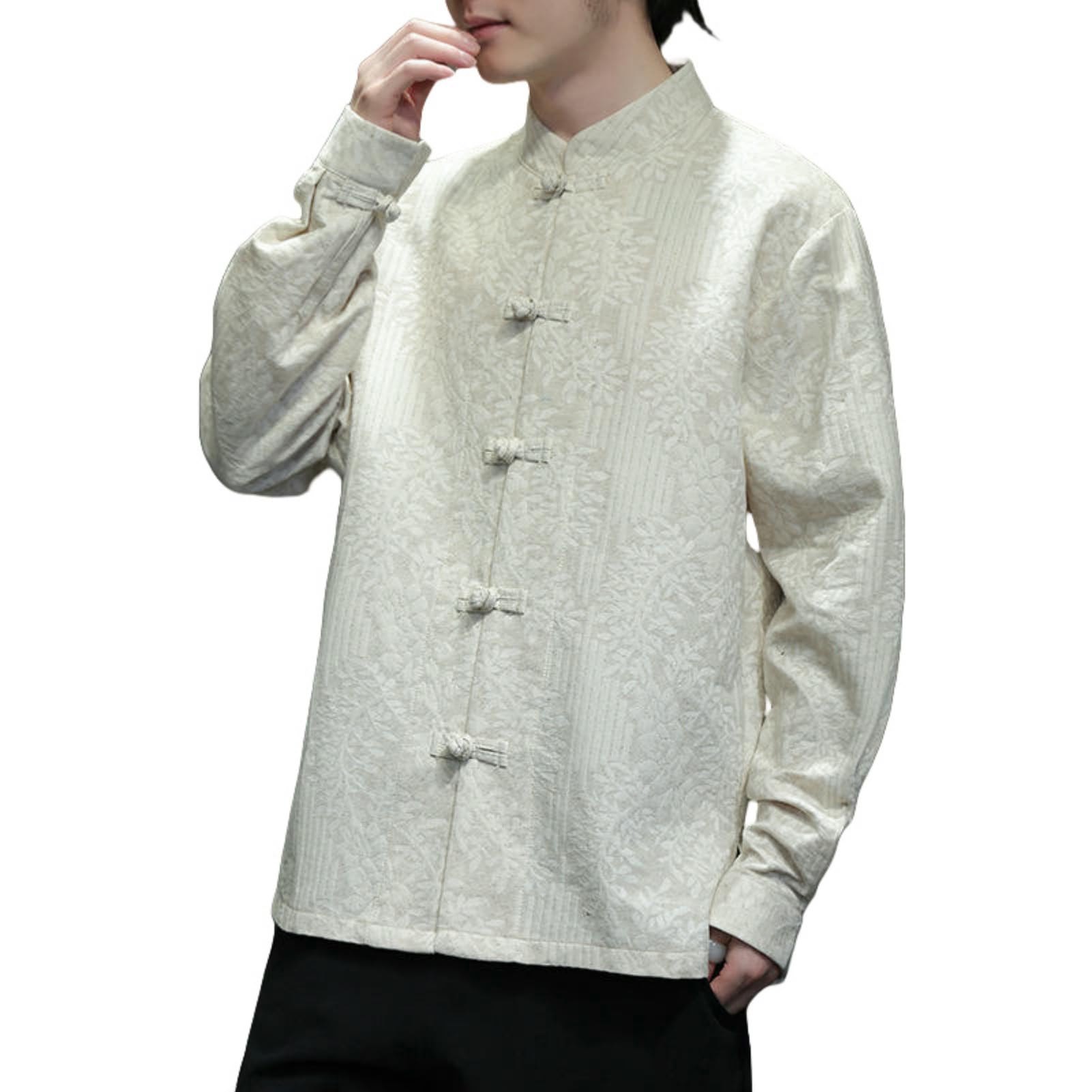 Chemise homme col mandarin vêtement décontracté ample en lin et coton