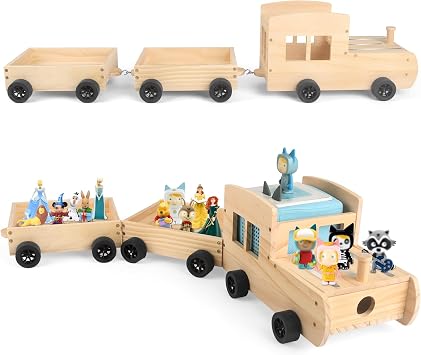 Train for Tonies Box 1/2 Organizer Storage Shelf, Wooden Bus Magnetic Storage Holder for Toniebox Player Tonies Figures Characters for Children, Display Collection 2030 Tonie Box Characters