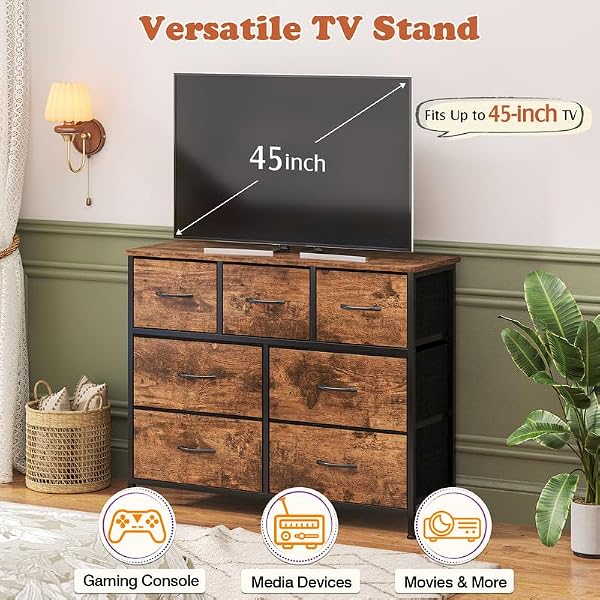 SHAWKEN Fabric Dresser for Bedroom One-Piece 7 Drawer Dresser Steel Frame Wide Fabric Storage Tower Wooden Top and Metal Frame for Closet Organizer Living Room Bedroom Room Dorm Room Hallway Pink by SHAWKEN - Used condition - Image 2