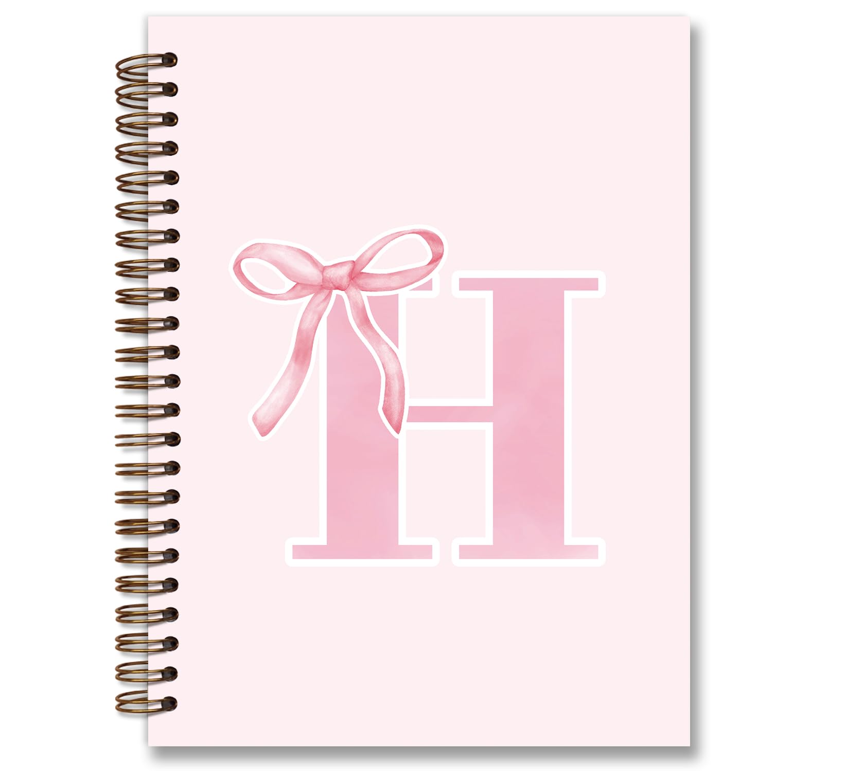 foedor Coquette Trendy Preppy Pink Bow Spiral Notebook,Initial H Journal Personalized Teen Girl Gifts,Monogrammed Gifts for Women Teen Girl,College Ruled Hardcover Spiral Notebook 5.5 x 8.3