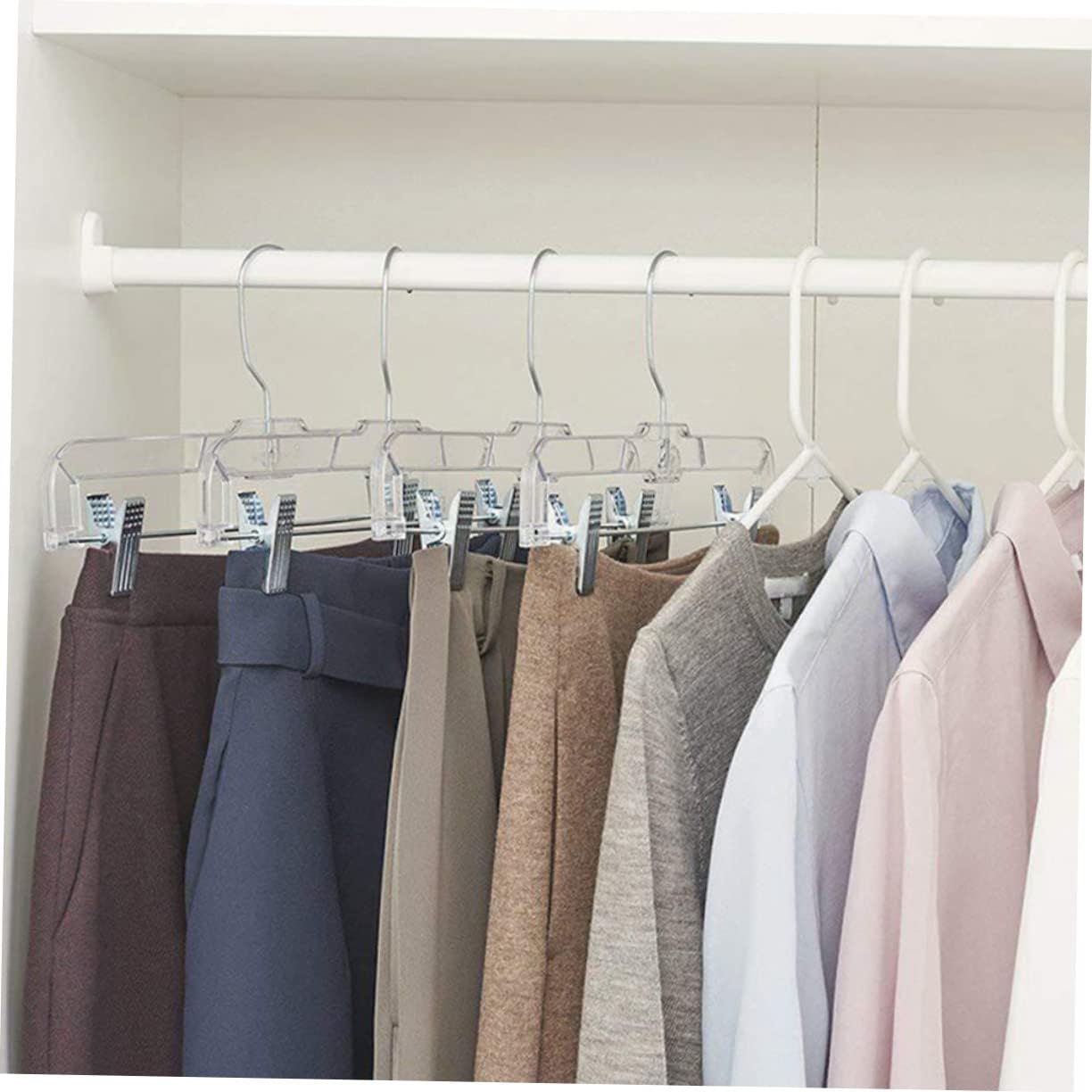 Mobestech 10-Pack Adjustable Pant Hangers with Clips Non-Slip Skirt and Jeans Hangers for Space-Saving Clothing Display