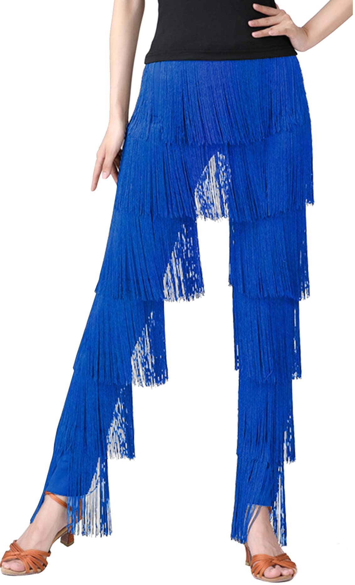 FEOYA Pantalones de Baile Latino para Mujer, con borlas, para Baile Profesional, con Flecos, Rumba, Tango, Salsa