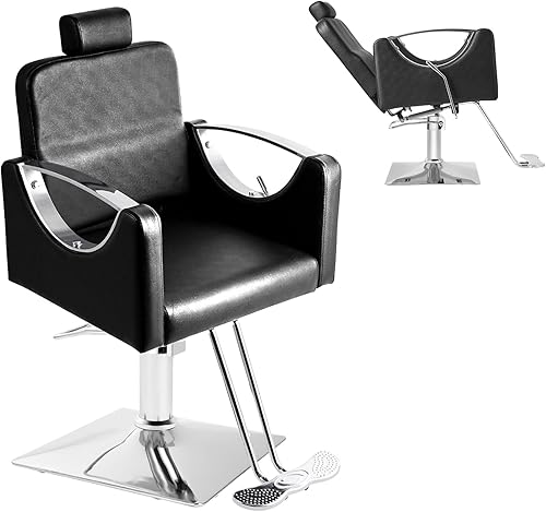 Hicomony Silla de peluquería reclinable, silla de salón negra para estilista, sillas de peluquería giratorias de 360 grados para el hogar de la