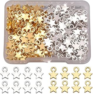 160 Pieces Star Pendants, Mini Star Shape Charms, Metal Star Pendants, Flat Star Charms, Jewellery Accessories, Zinc Alloy Solid Star Charms for Handicrafts, Jewellery Making(Silver, Gold)