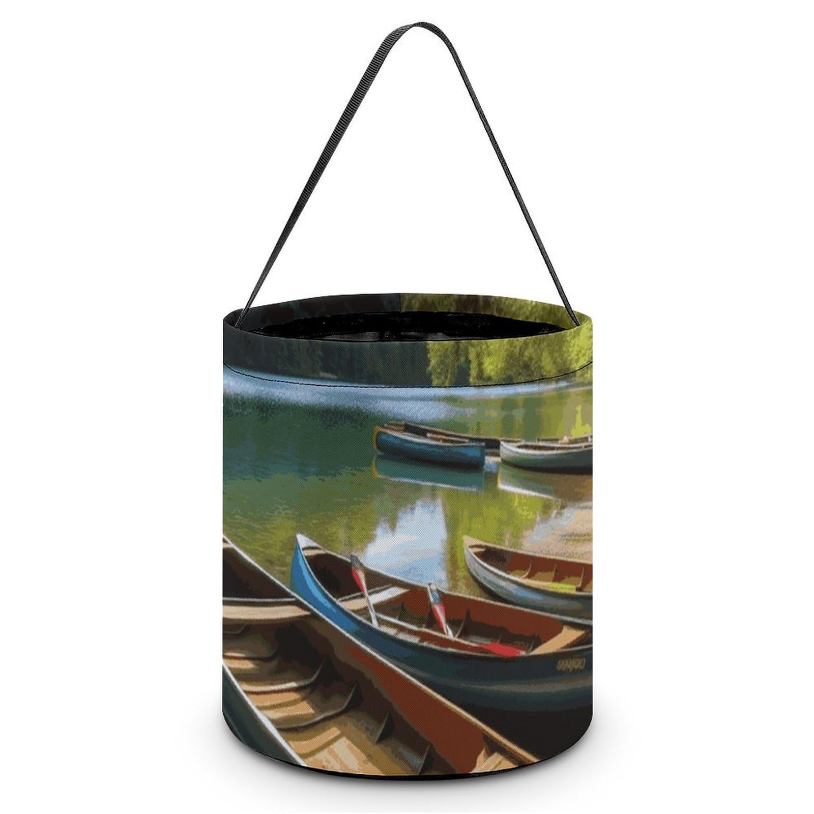 JTREHY Lake with Boats Canoes Park Candy Basket Hand-held Portable Candy Basket Collapsible Reusable Candys Bags Trick Or Treat Bags Party Festival Gift Bucket