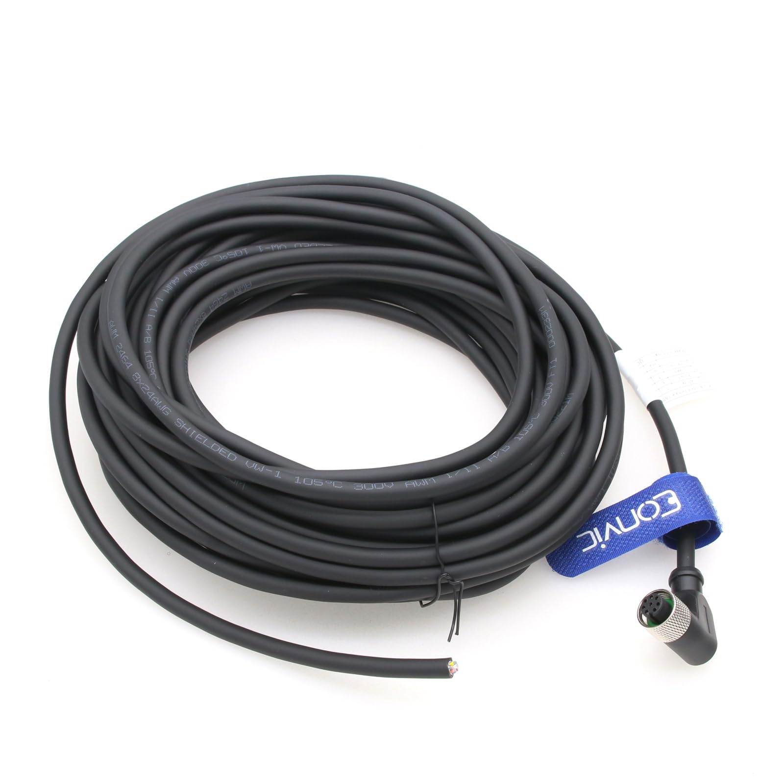 Eonvic M12 Right Angle 8 Pin Female Industrial Sensor Connector Aviation Cable Socket Shielded Waterproof Electrical Cable 40M