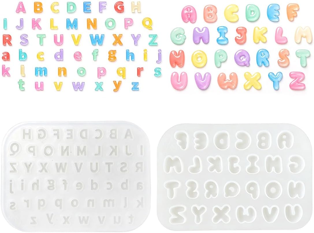 2Pcs 3D Bubble and Flat Mini Letter Silicone Resin Molds Set