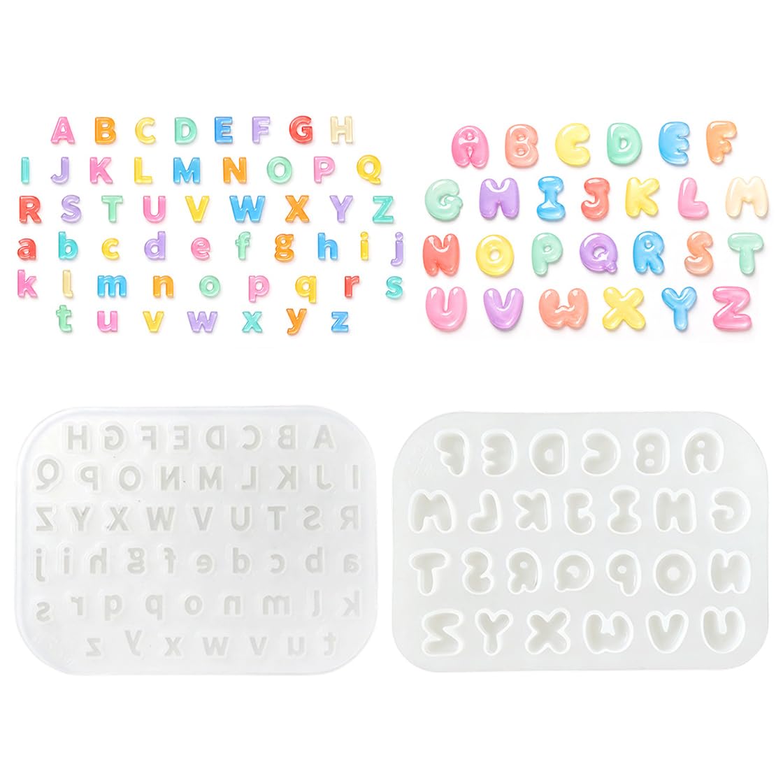 2Pcs 3D Bubble and Flat Mini Letter Silicone Resin Molds Set