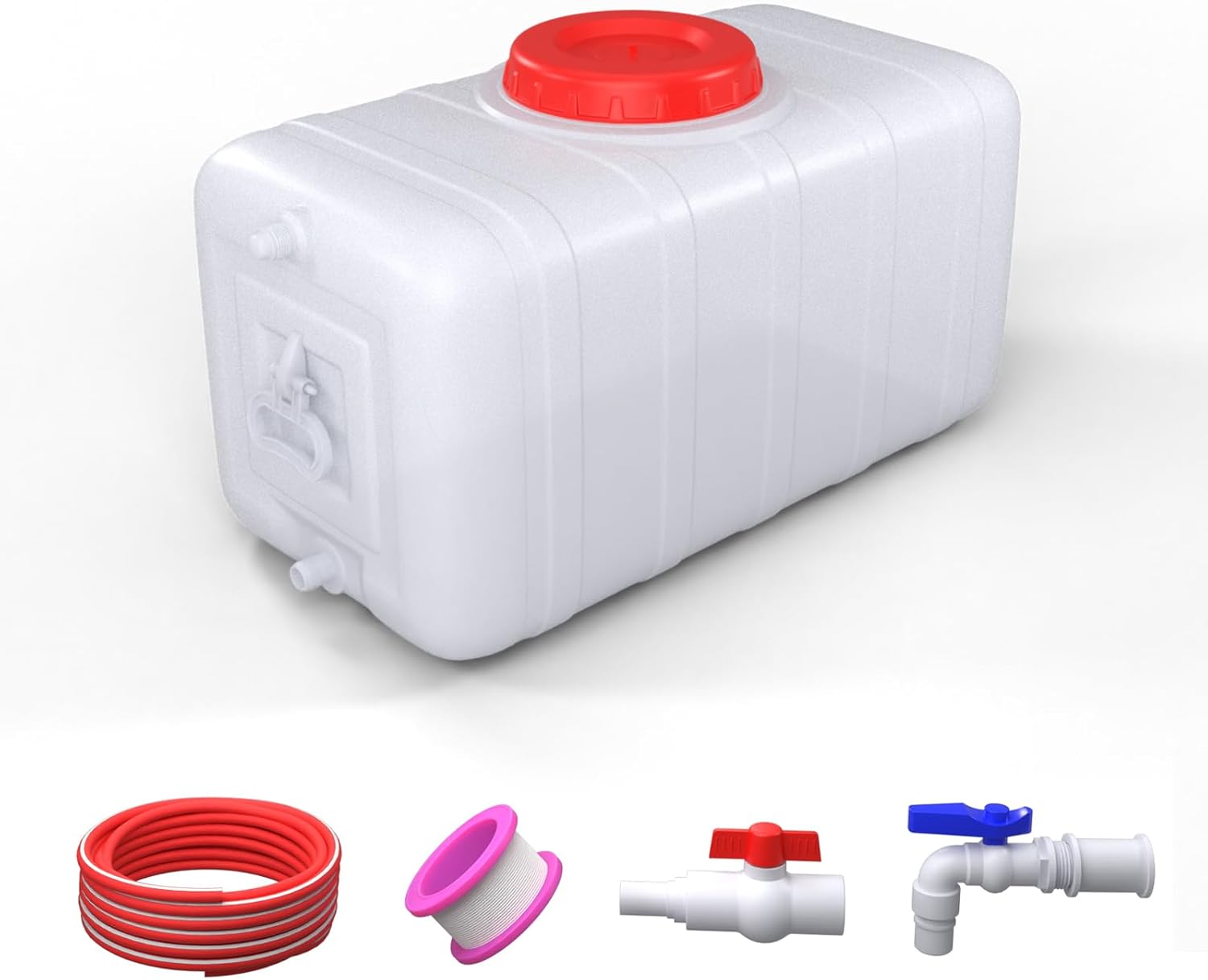 13Gallon/50L Water Storage Tank with Spigot,3m Hose and Control Valve, Large Plastic Emergency Water Tank,Water Storage Container for Camping, RV, Truck, Emergency Preparedness(22.4"*11.8"*11.8"）
