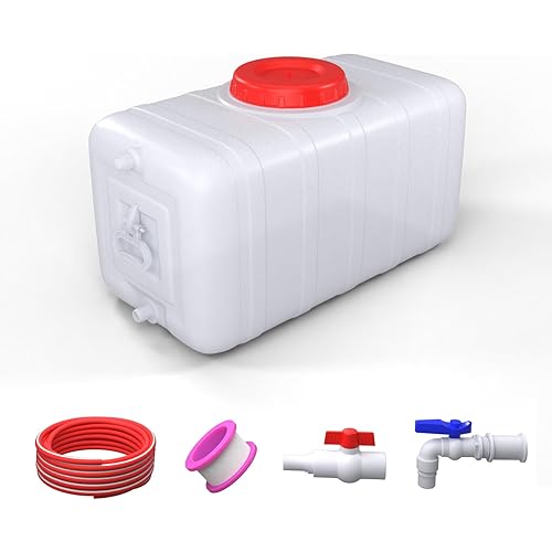 13Gallon/50L Water Storage Tank with Spigot,3m Hose and Control Valve, Large Plastic Emergency Water Tank,Water Storage Container for Camping, RV, Truck, Emergency Preparedness(22.4"*11.8"*11.8"