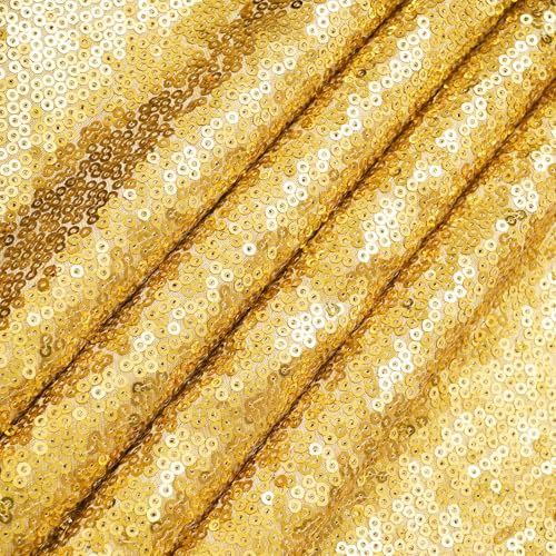 Eternal Beauty Gold Sequin Fabric by The Yard, 2 Yard Gold Satin-Backed Thicken Sequin Fabric，50 Inch Width Glitter Material for Party Decor Bridal Dress Wedding Decor and DIY Handmade Sewing — view 2