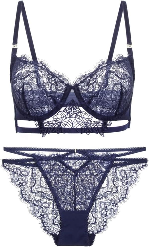 Women's Embroidered Bra Lace Underwear Floral French -thin Push-up Set