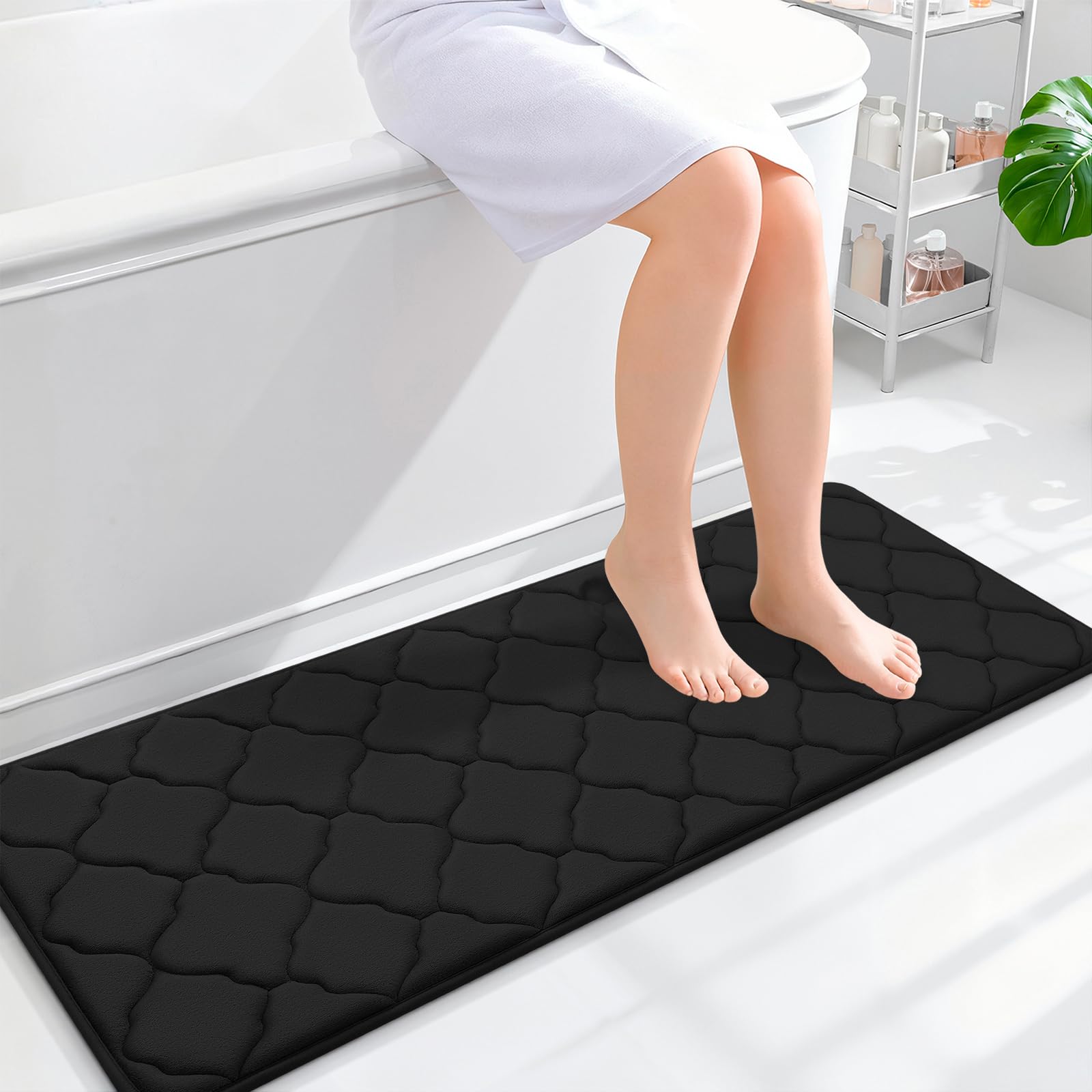 OLANLY Memory Foam Bath Mat Rug 47x17, Ultra Soft and Absorbent Bathroom Rugs, Non-Slip, Comfortable, Machine Washable Bath Carpet for Bathroom Floor,