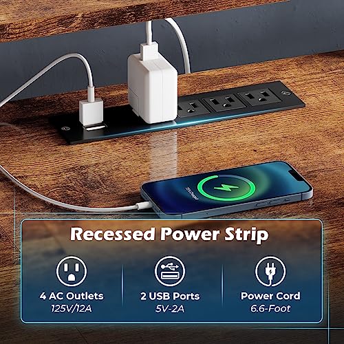 Superjare L Shaped Computer Desk With Power Outlets & Led Lights, Gaming Desk With Monitor Stand & Storage Shelf, Home Office Desk Corner Desk With Hooks, Rustic Brown #TOP4