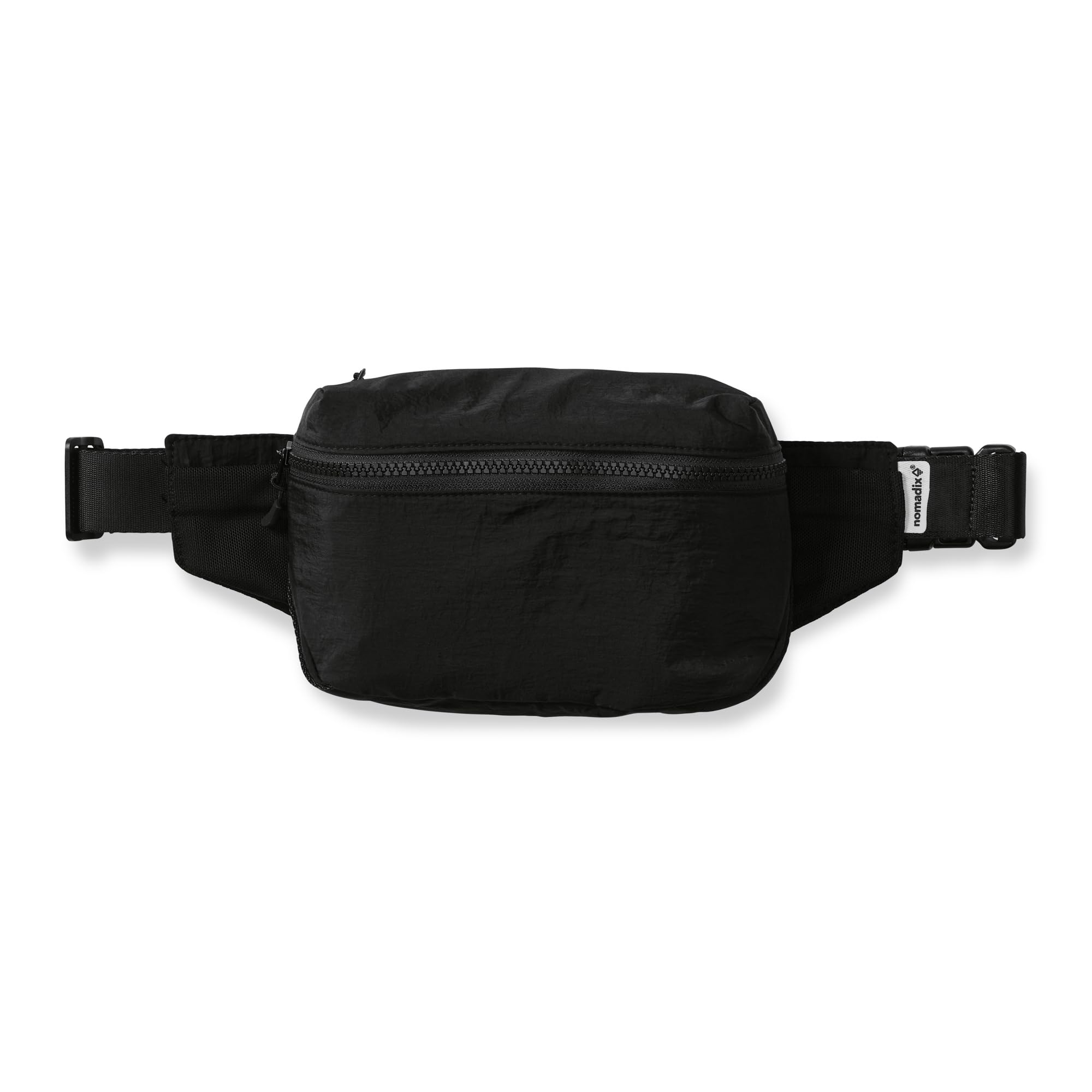 Nomadix Fanny Pack Raven Black - Bolsa cruzada ligera y resistente al agua para senderismo, festivales y viajes, nailon reciclado ecológico con clip para llaves, bolsillos dobles y almacenamiento