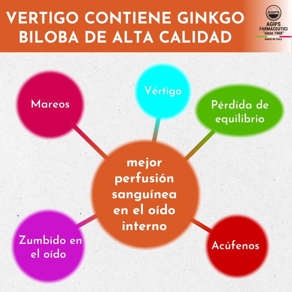 Acúfeno Zumbido en el Oído Vértigo Suplemento Alimenticio con Zinc Ginkgo Biloba 30 comprimidos Vertigo Agips