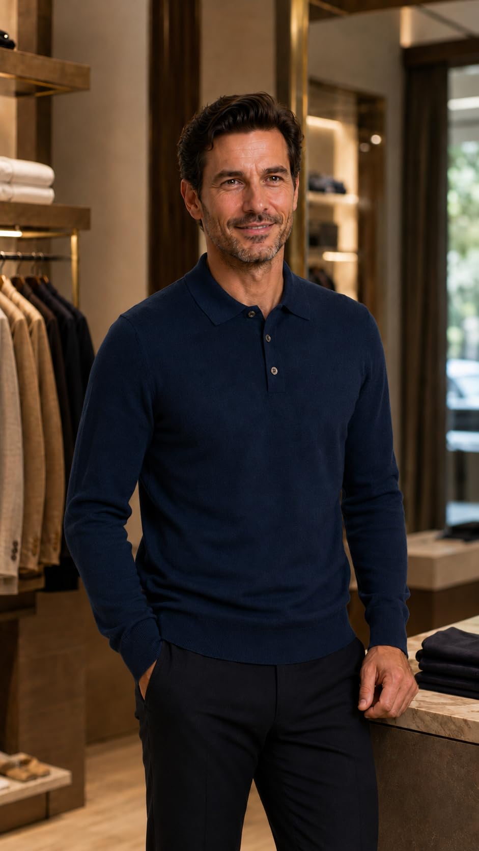 Maglione Uomo Pullover Polo Misto Lana Merinos Extrafine Made in Italy