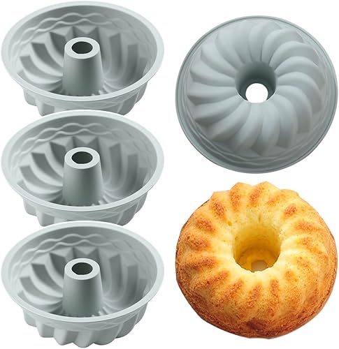 Moldes redondos de 6.4 pulgadas para hornear, juego de moldes de tubo acanalado de silicona antiadherentes, moldes para pasteles pequeños de