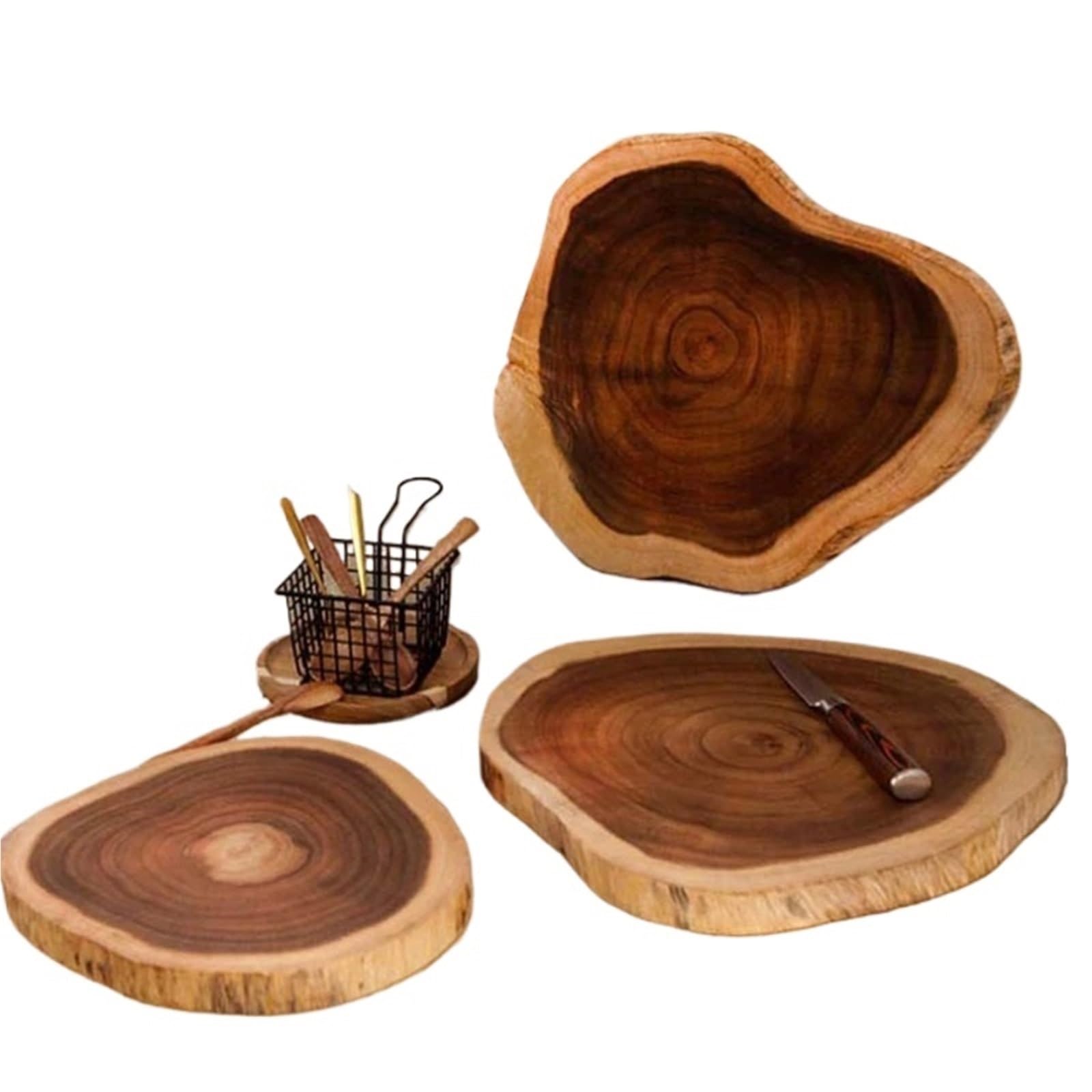 Tabla de cortar de plástico Exquisita tabla de cortar redonda madera reversible, sin empalmes, ideal for charcutería, queso, postre y carne(M)