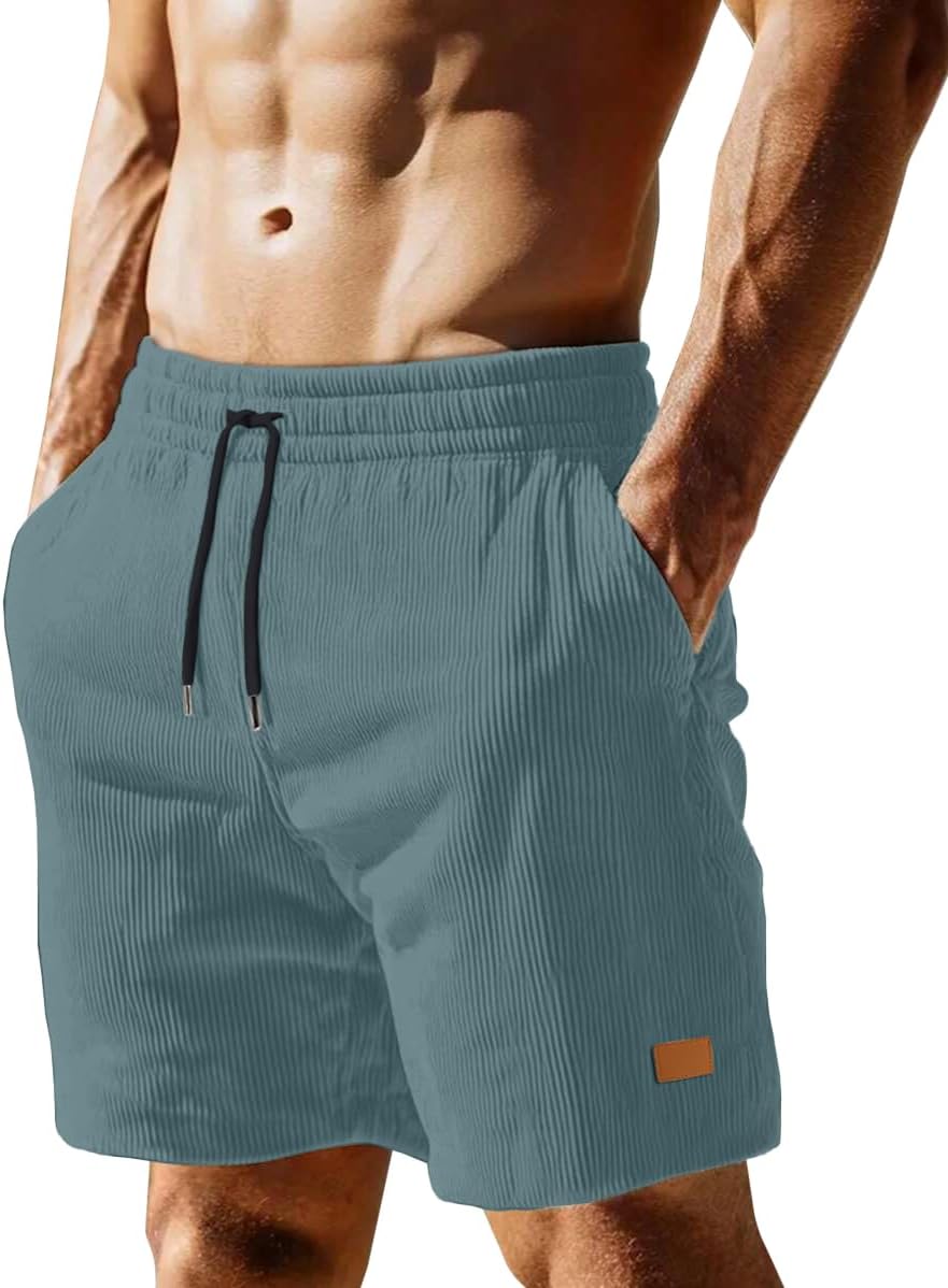 Sailwind Men's Casual 5" Shorts Corduroy Elastic Waist Drawstring Summer Beach Short